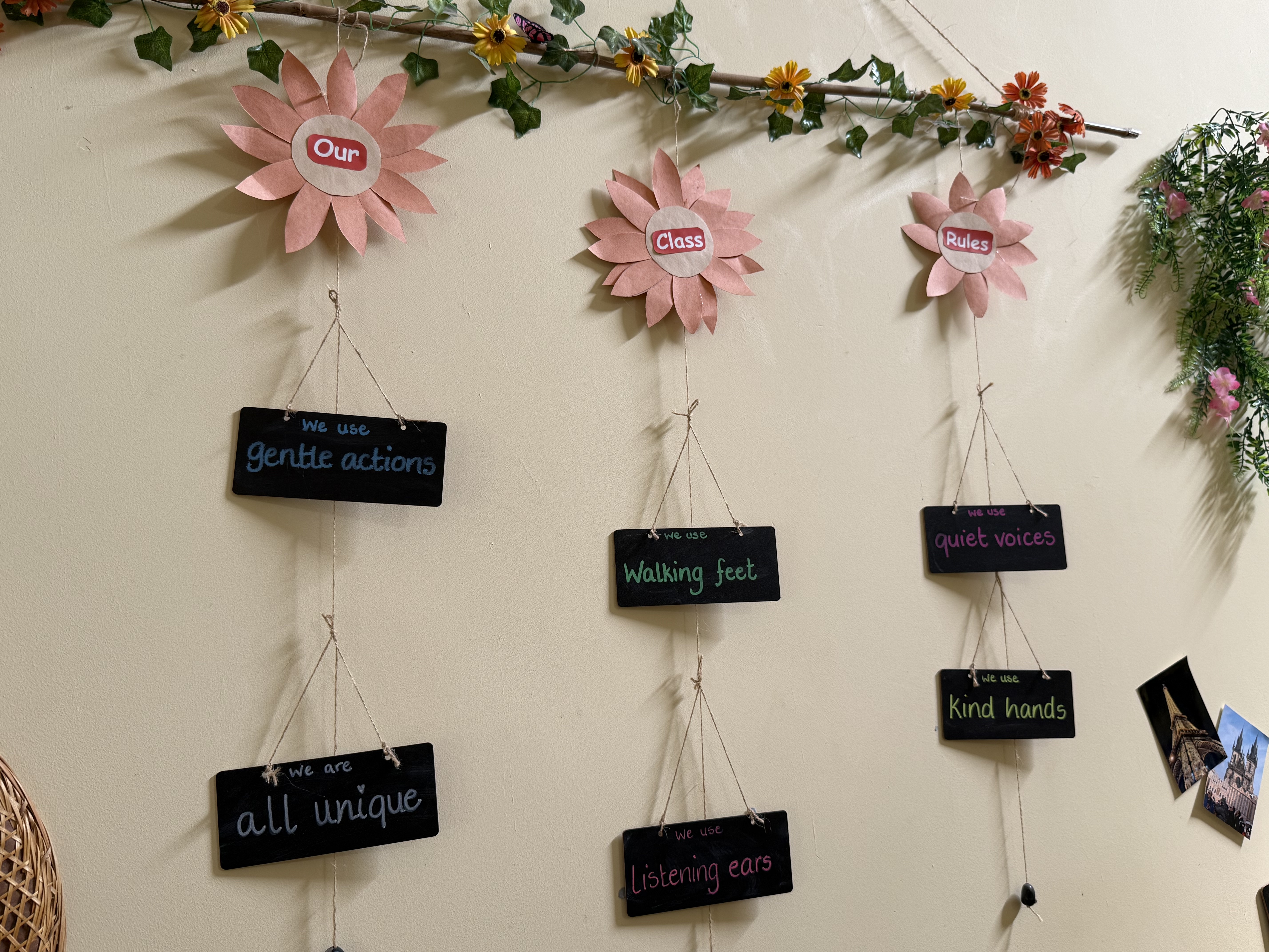 Class school rules hung like a mobile on the wall